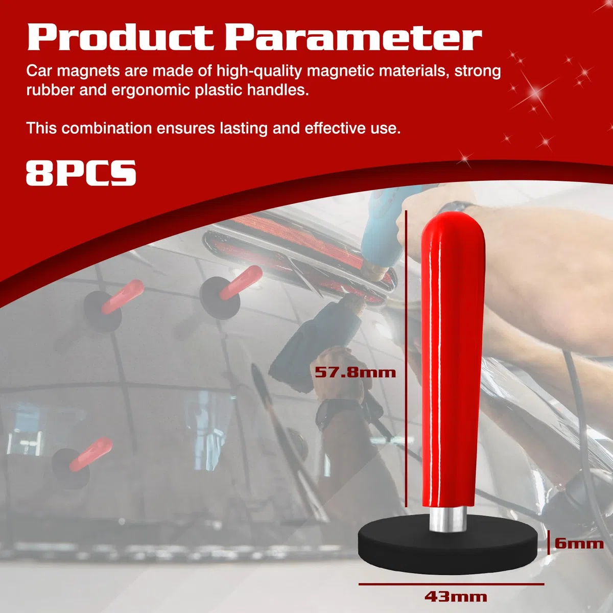 8 Stück Auto Montagemagnet: Verpackungs Gripper Magnethalter, Montagemagnette Magnet, Folierungs Werkzeug für Folieren Folie, Car Wrapping, Auto Folie DIY, Auto Folie Wrap, (Rot)