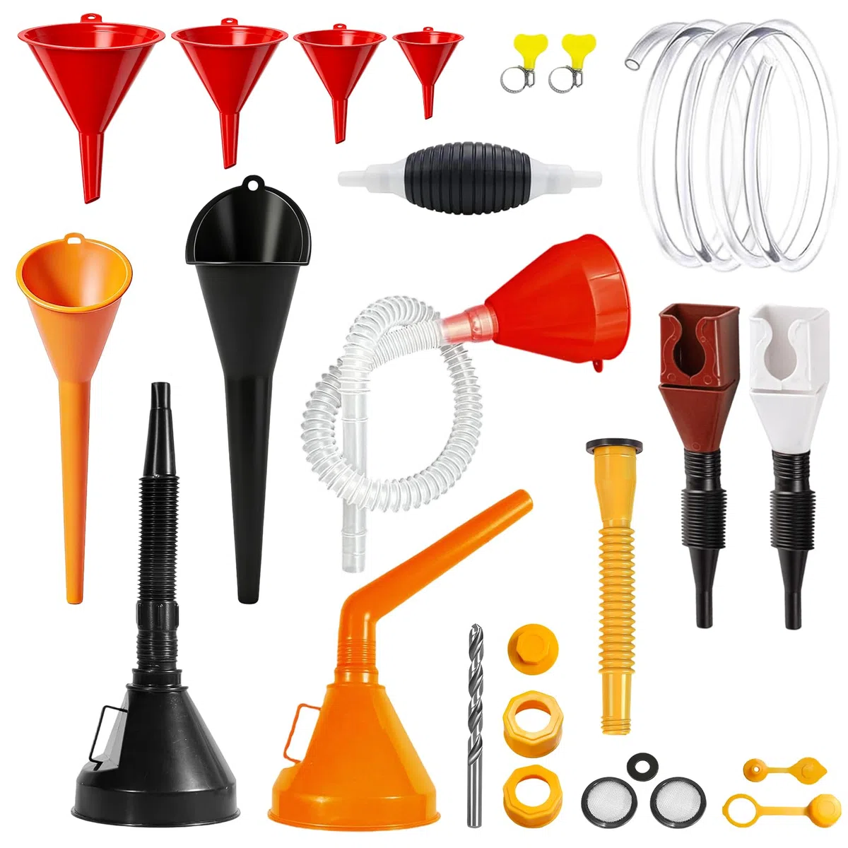 19 Stück EinfüLltrichter Set & Gas Can Spout Replacement, Trichter Auto mit Schlauch, Kunststoff-Öltrichter mit langem Hals, Flexible rechtwinklige Trichter, Kraftstofftrichter Große Öffnung