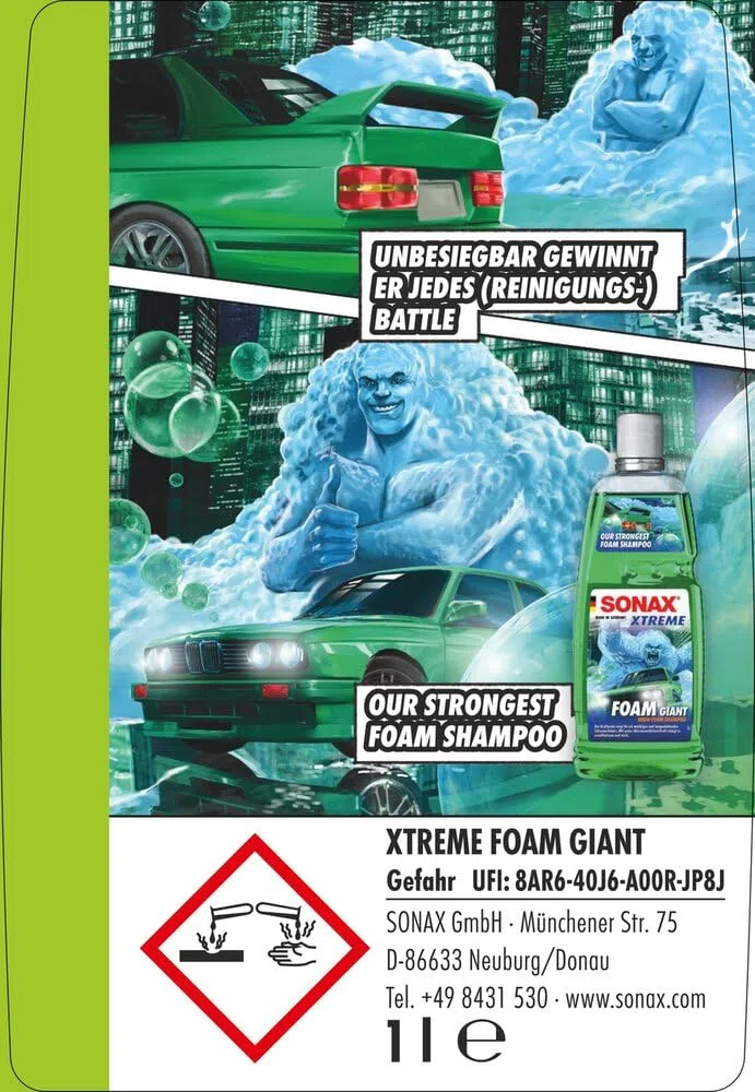 SONAX Xtreme Foam Giant (1 Liter) Snow Foam Shampoo für EIN mächtiges und langhaftendes Schaumerlebnis | Art-No. 02903000