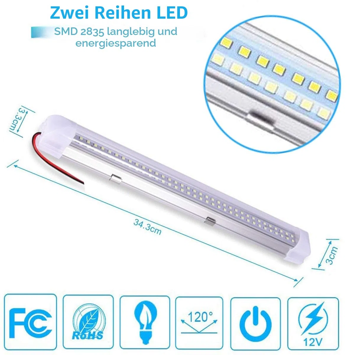 Caxmtu 12V LED Lichtleiste für den Innenbereich 12 Volt Led Lampen 72 LEDs Universal Lichtleiste für Wohnmobil Camper Boot mit An-/Aus-Schalter (4 Stück)