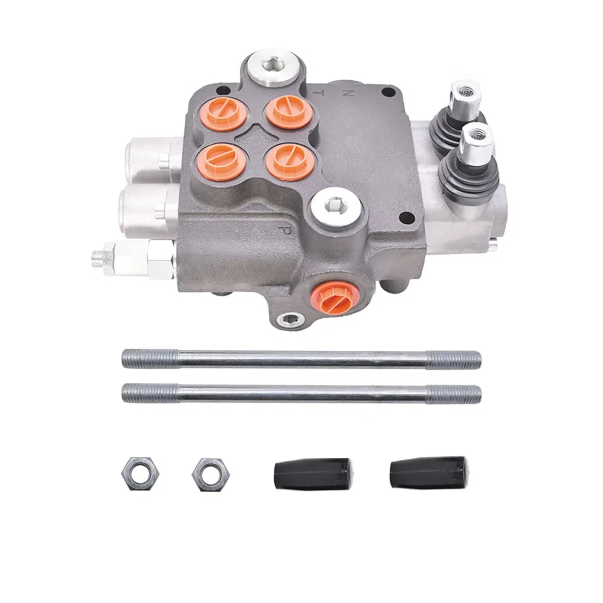 Hydraulisches, doppeltwirkendes Richtungs-Monoblock-Steuerventil für Traktorlader mit Joystick, 2 Spulen, 21 gpm, SAE-Anschlüsse, 3600 psi
