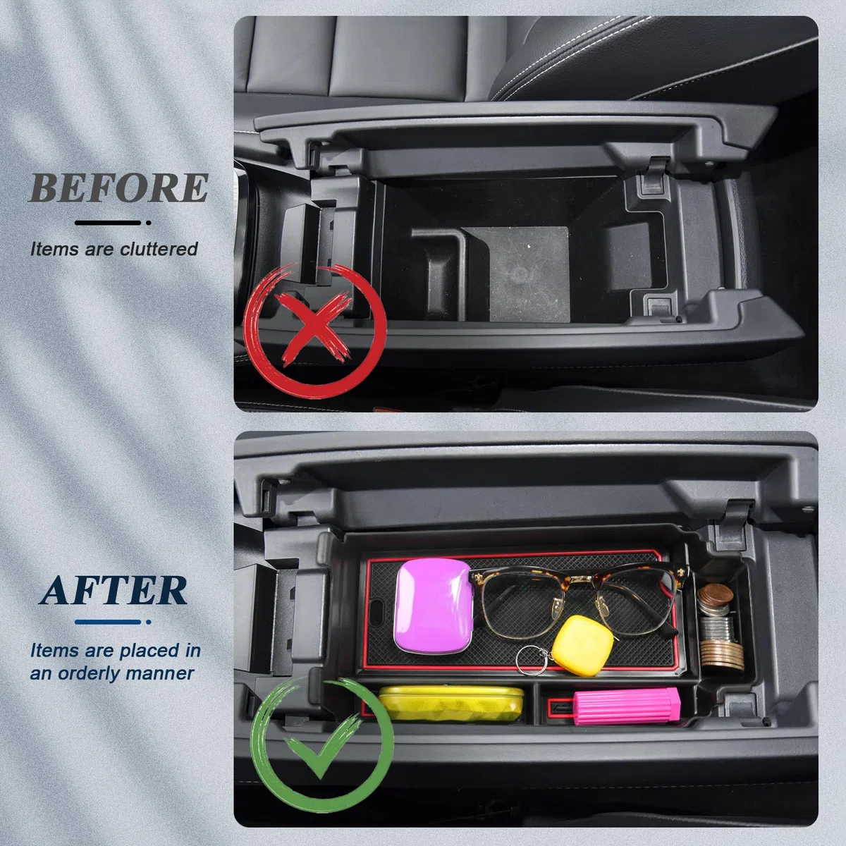 BIBIBO Aufbewahrungsbox Kompatibel mit Nissan X-Trail T33 2022-2025, Mittelkonsole Organizer mit Rutschfestermatte, Handschuhfach, Auto Armlehnenablage Zubehör