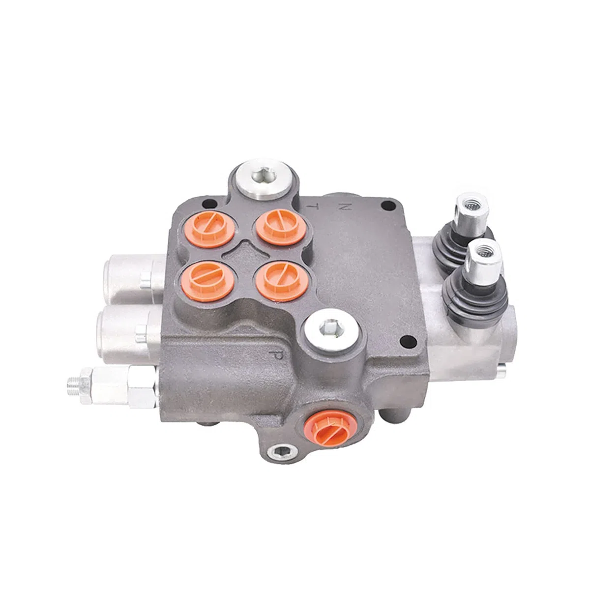 Hydraulisches, doppeltwirkendes Richtungs-Monoblock-Steuerventil für Traktorlader mit Joystick, 2 Spulen, 21 gpm, SAE-Anschlüsse, 3600 psi