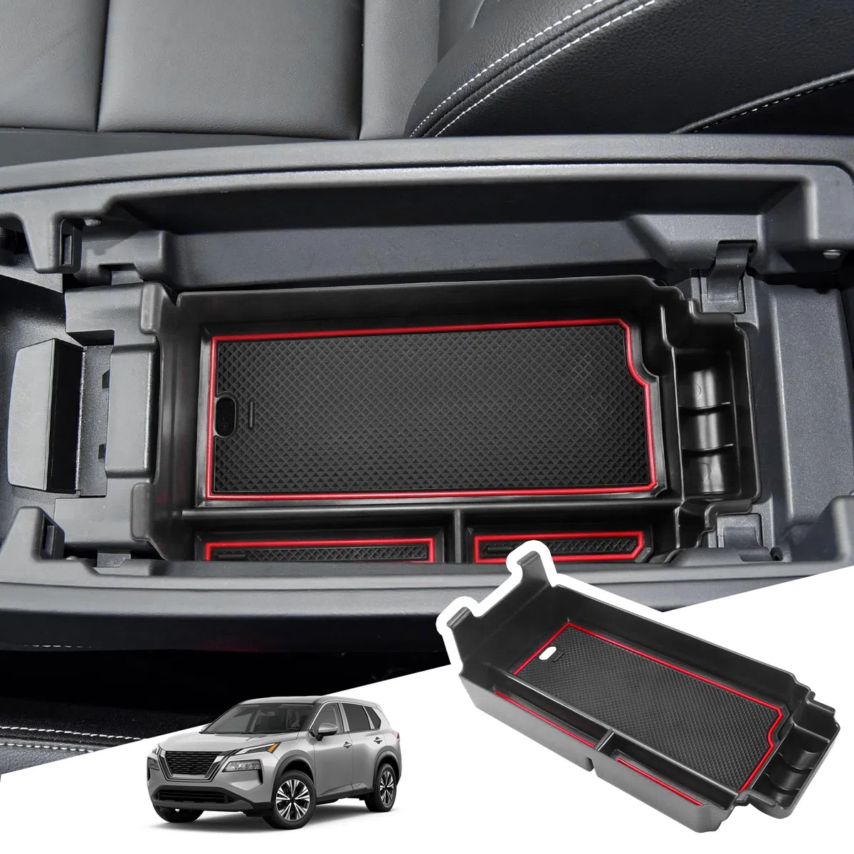 BIBIBO Aufbewahrungsbox Kompatibel mit Nissan X-Trail T33 2022-2025, Mittelkonsole Organizer mit Rutschfestermatte, Handschuhfach, Auto Armlehnenablage Zubehör