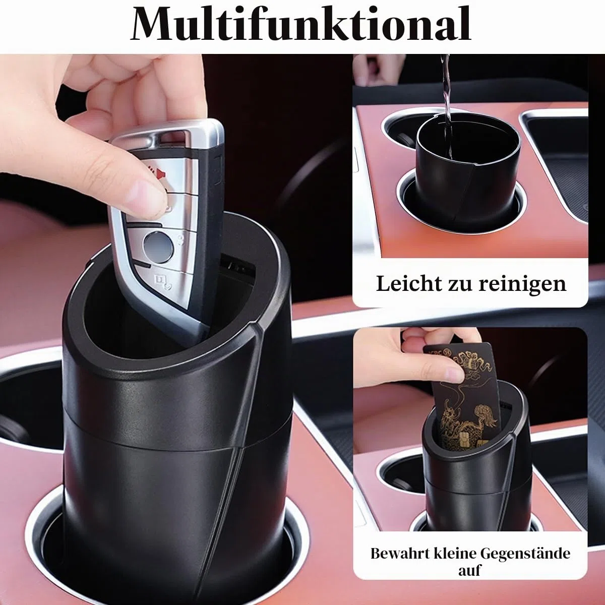 Auto Mülleimer mit Deckel – 2 Packungen Automülleimer Getränkehalter – Schwarzer Mini Mülleimer für Auto mit 40 Müllbeuteln - Auto Organizer und Aufbewahrung für Vordersitz Zubehör