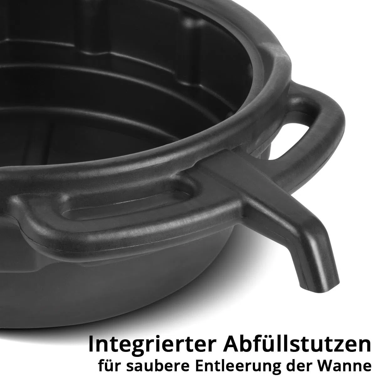 STAHLWERK Ölauffangwanne mit Abfüllstutzen 10 l | Flache, runde Auffangwanne | Ölwanne | Ölwechselkanister | Kunststoffwanne | Ölauffangbehälter aus Kunststoff für Kfz-Ölwechsel