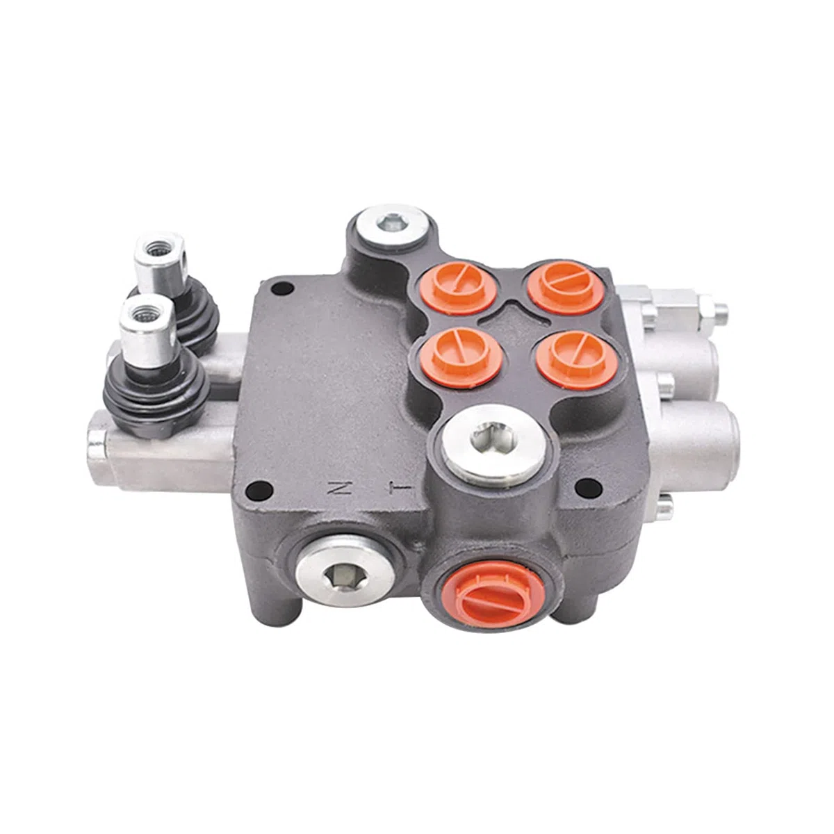 Hydraulisches, doppeltwirkendes Richtungs-Monoblock-Steuerventil für Traktorlader mit Joystick, 2 Spulen, 21 gpm, SAE-Anschlüsse, 3600 psi