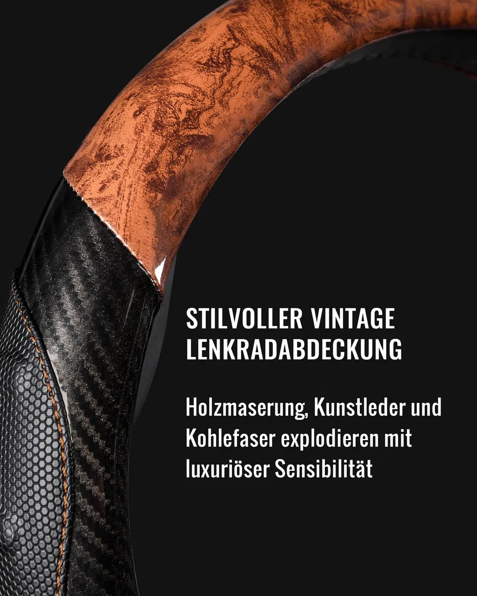 TOYOUN Klassiker-Lenkradbezug Kunstleder Holzdekormuster, Universal Lenkradhülle 37-38 cm für Sommer & Winter, Autozubehör Innenraum Geschenke für Frauen und Männer