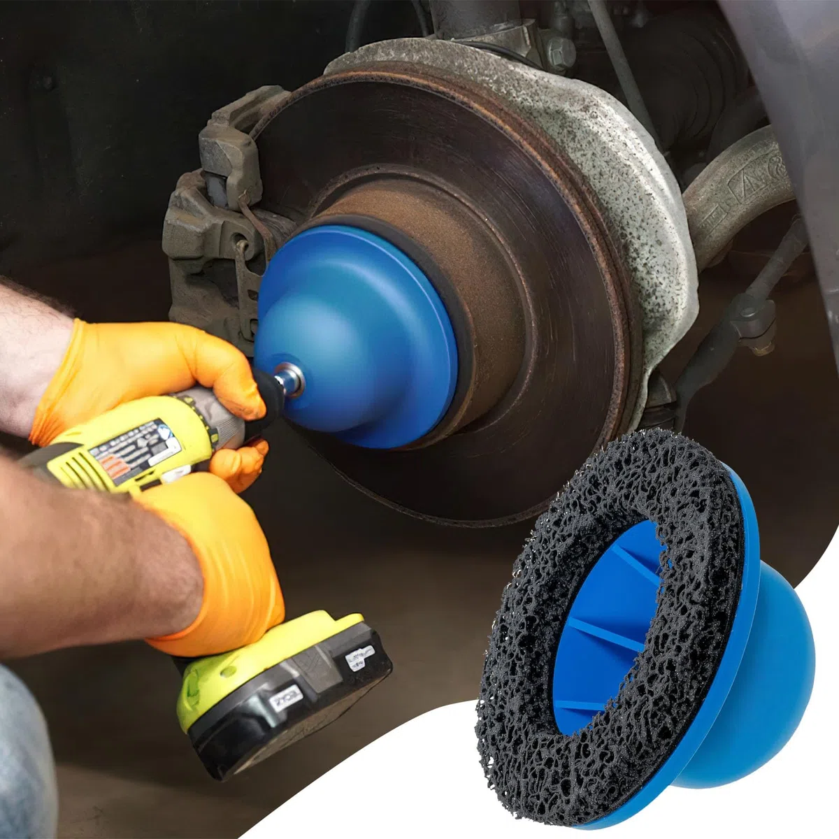 Ø 150 mm Radnabenschleifer, Innen Ø 90 mm Radnaben Bürste für Auto, Radnabenreiniger mit 1/2 Zoll Schlagschrauber, Nabenschleifer für Rostentfernungm, Verschmutzungen