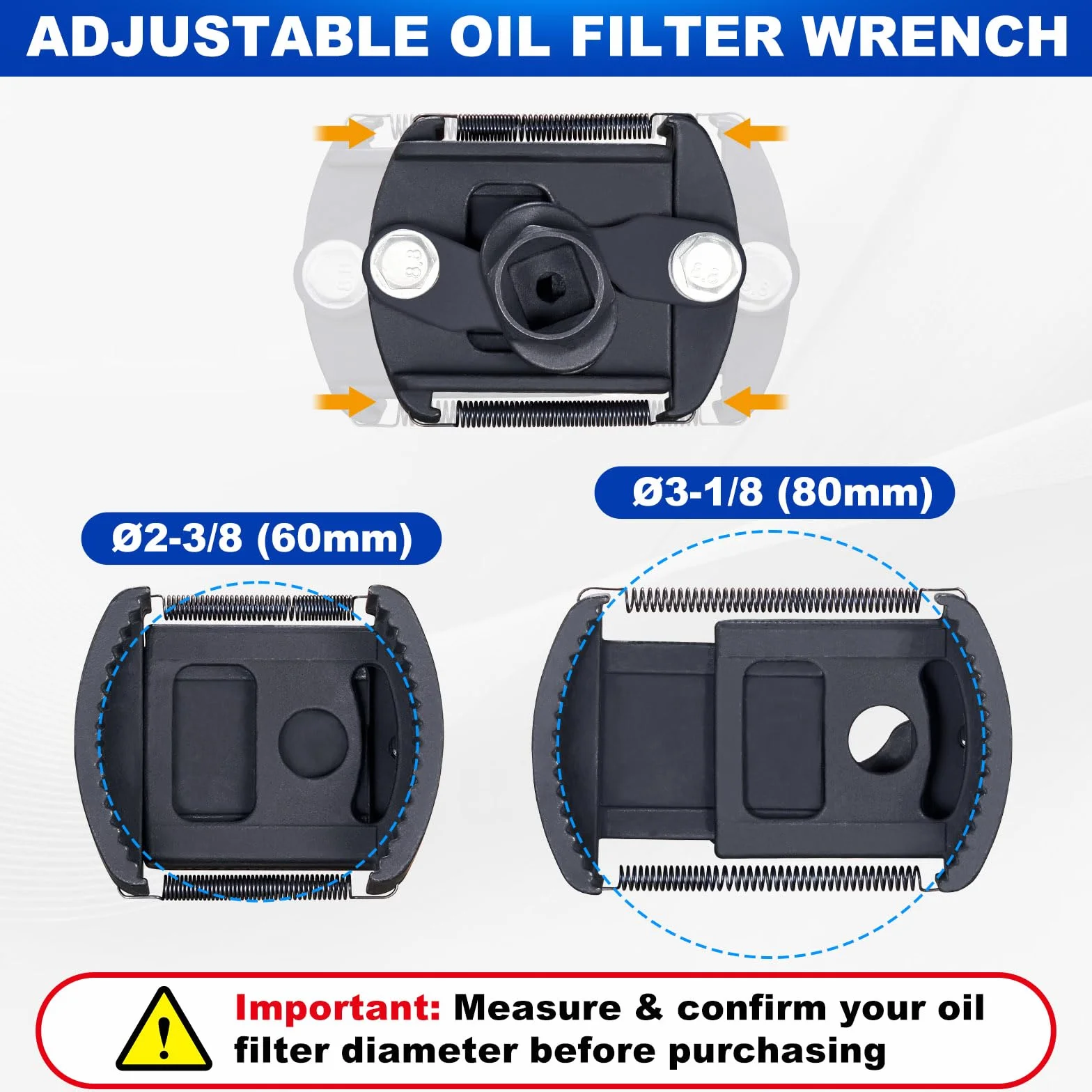 Spurtar Ölfilterschlüssel 60-80mm Ölfilter Schlüssel Universal Auto Federbelastet Verstellbar Ölfilter Werkzeug für Ölwechsel an Auto Motorrad Lkw Boat