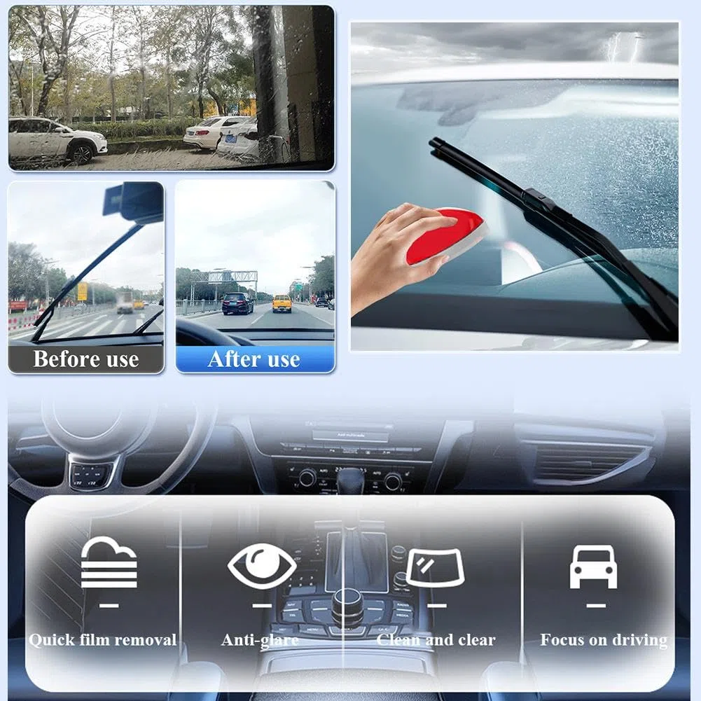 Auto Glas Glänzende Maus, Leistungsstarker Windschutzscheibenreiniger & Ölfilm-Entferner, Auto-Glasreiniger-Werkzeug, Fensterglasreiniger für Auto, Auto-Reinigungsbürste