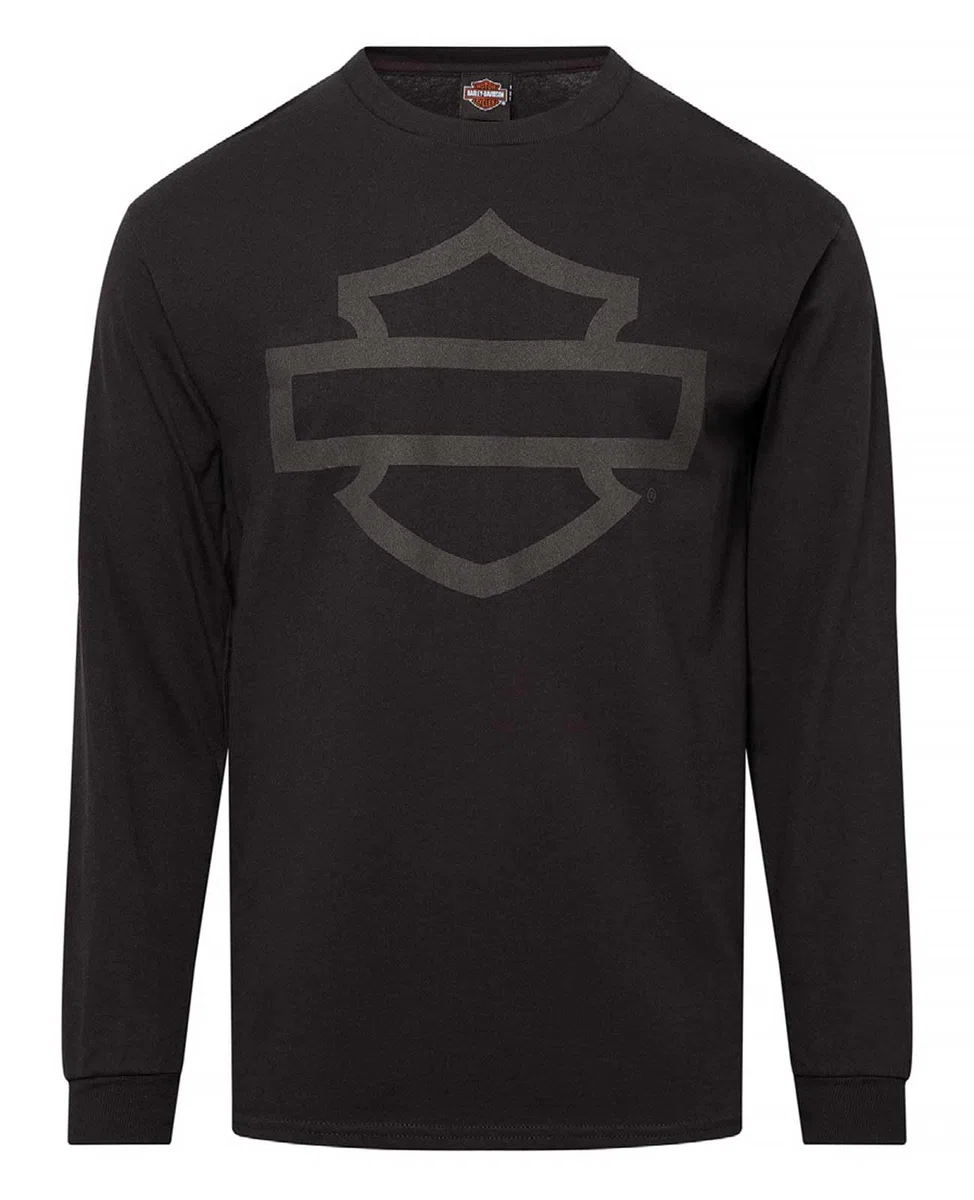 Harley-Davidson Herren Open Bar & Shield Langarm-Shirt mit Rundhalsausschnitt, Schwarz
