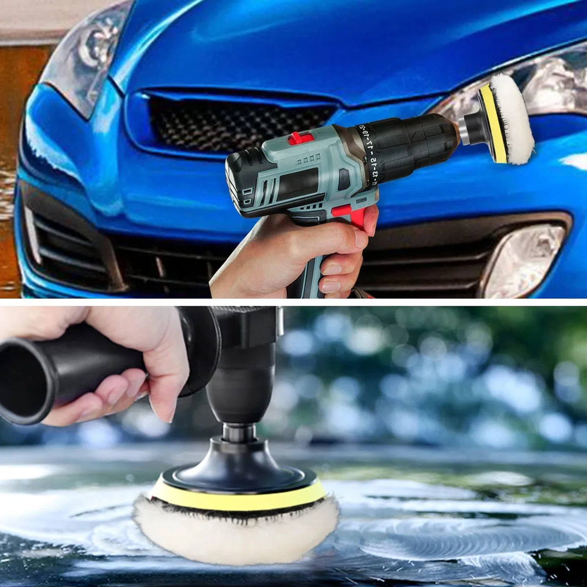 Linkstyle 7 Stück Auto Polierhaube, 3 Zoll 73mm Lammwollhaube Wolle Polierteller Wollpuffer Polierhauben Pad Polierhaube Wollpad Polierfell Kit mit M10 Bohrer Adapter für Auto Polierauto