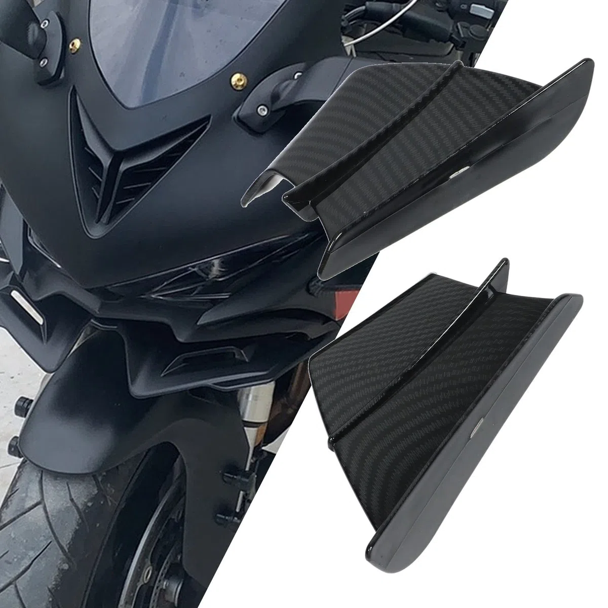 Motorrad Winglet Aerodynamische Spoilerlippe Motorrad-Windflügel, Motorrad Spiegel Wings, 1 Paar Aerodynamischer Motorrad-Flügel aus Kohlefaser, Seitenverkleidungen, Winglets, Universelle Passform