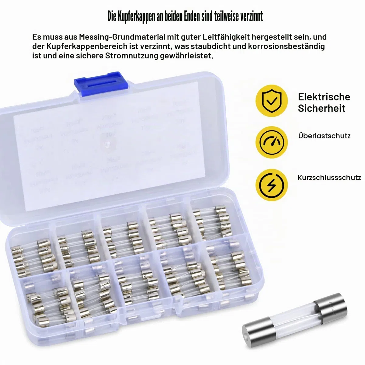 100 Stk Feinsicherungen Flink, 5x20mm 250V Feinsicherung Sortiment 0.2A, 0.5A, 1A, 2A, 3A, 5A, 8A, 10A, 15A, 20A, Glassicherung, Glasrohrsicherung, Glas Sicherungen