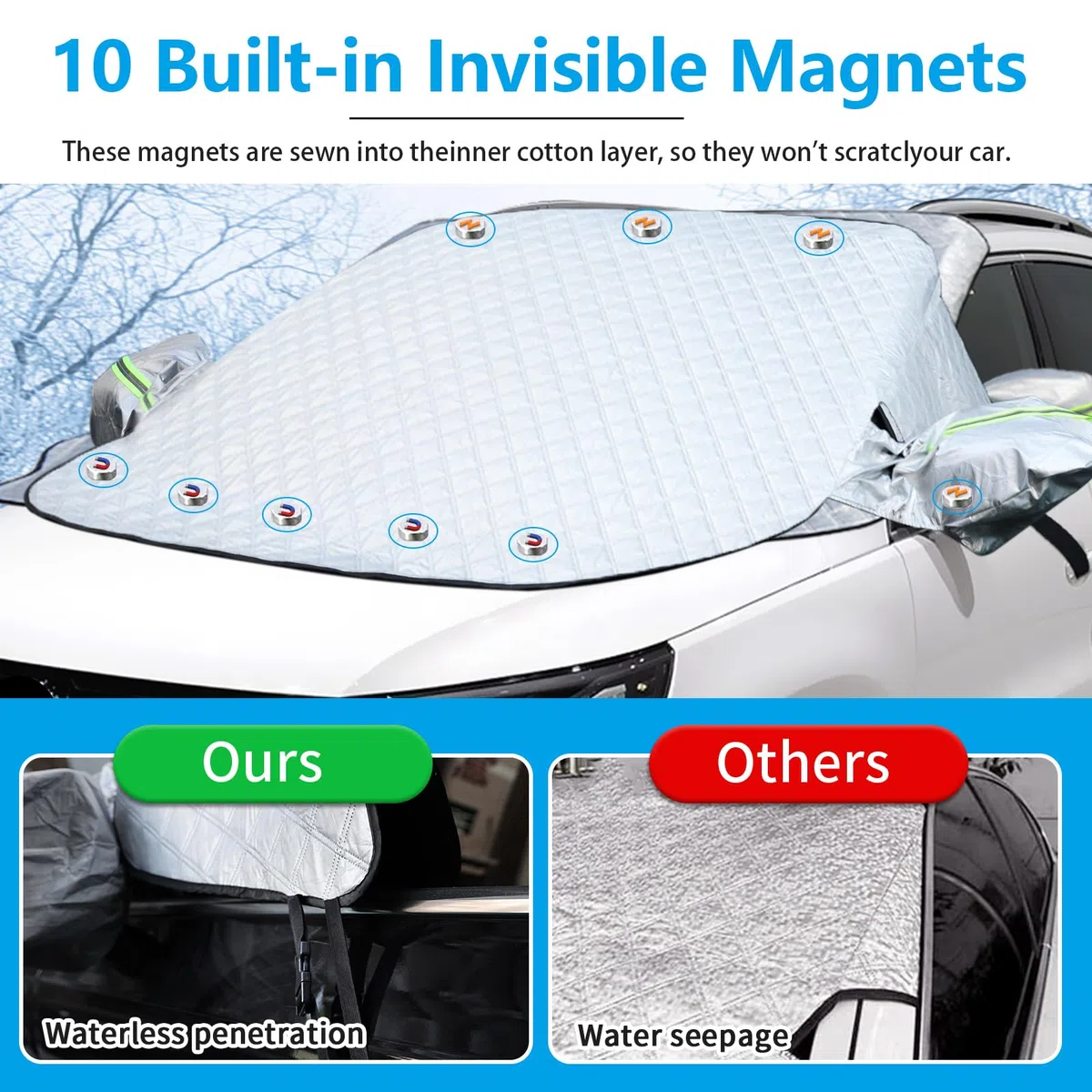 Frontscheibenabdeckung Auto, Abdeckung Windschutzscheibe Winter mit 10 Magnet Fixierung Faltbare Windschutzscheibenabdeckung für gegen Schnee, EIS, Frost, Staub, UV-Schutz