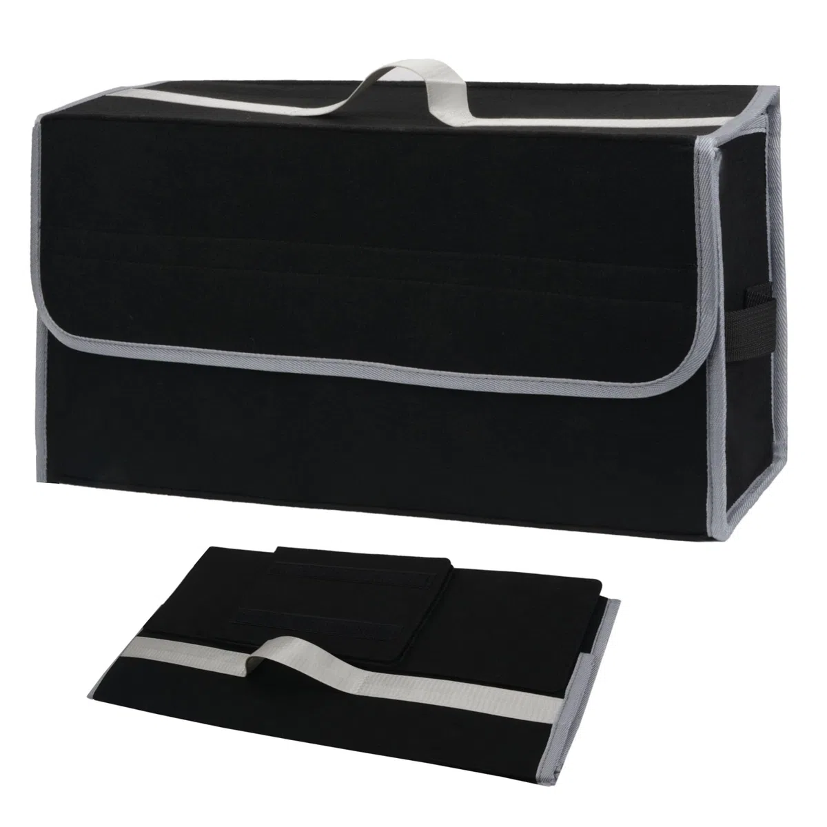 Kofferraum Organizer, Auto kofferraumtasche aus Filz mit Einlegeplatte, Klettband und Gummiband, Falbarer Auto Organizer Toolbag für Werkzeug und Zubehör（50 * 15 * 24cm(Schwarz)