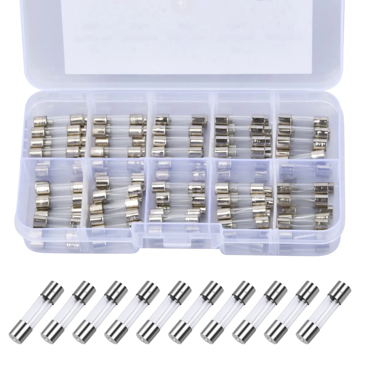 100 Stk Feinsicherungen Flink, 5x20mm 250V Feinsicherung Sortiment 0.2A, 0.5A, 1A, 2A, 3A, 5A, 8A, 10A, 15A, 20A, Glassicherung, Glasrohrsicherung, Glas Sicherungen