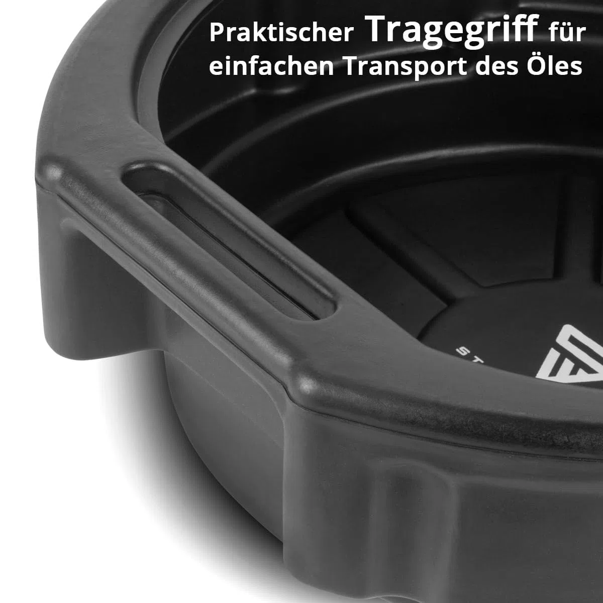 STAHLWERK Ölauffangwanne mit Abfüllstutzen 10 l | Flache, runde Auffangwanne | Ölwanne | Ölwechselkanister | Kunststoffwanne | Ölauffangbehälter aus Kunststoff für Kfz-Ölwechsel