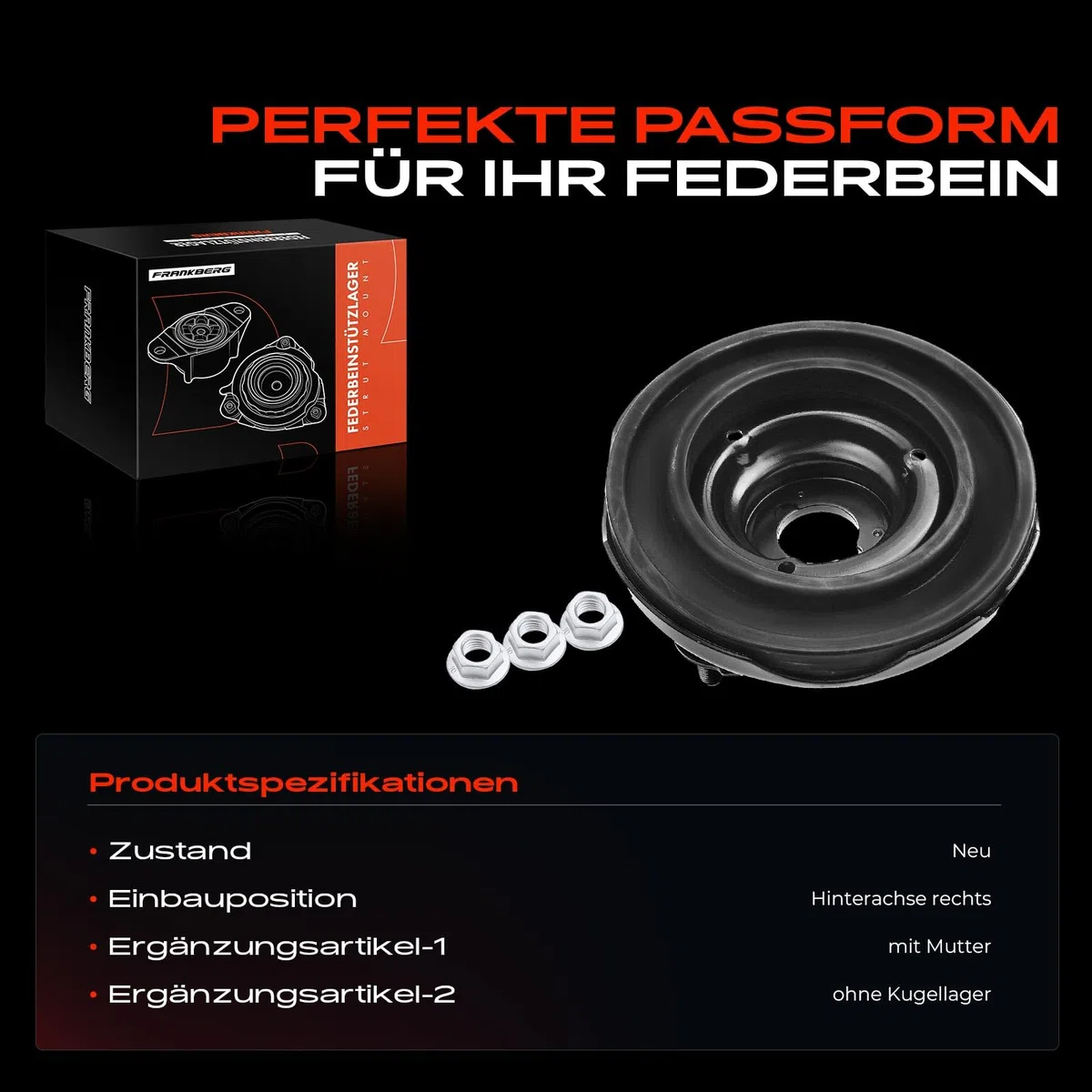 Frankberg Federbeinstützlager Hinterachse Rechts Kompatibel mit X-Trail T30 2.0L SUV 2001-2013 Replace# 552648H50A