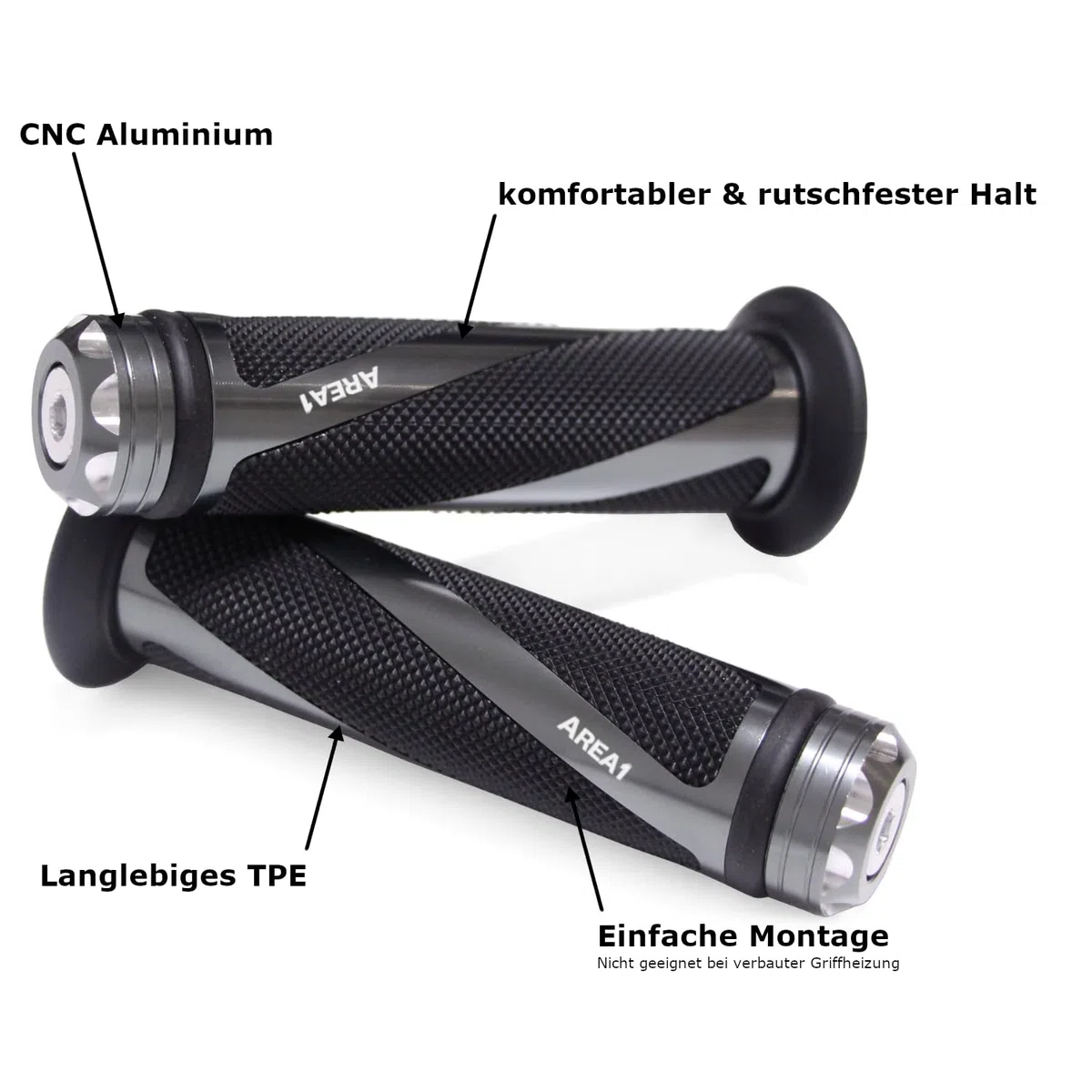 Area1 universal Motorrad Motorroller Lenkergriffe grau 2 Stück 22/24mm kompatibel mit Duke SMC/R MT07/09/125 Z900/650/500/125 YZF CMX CB500 Hornet SV650 GSXS/R GSF TPH NRG Speedfight Jetforce Runner
