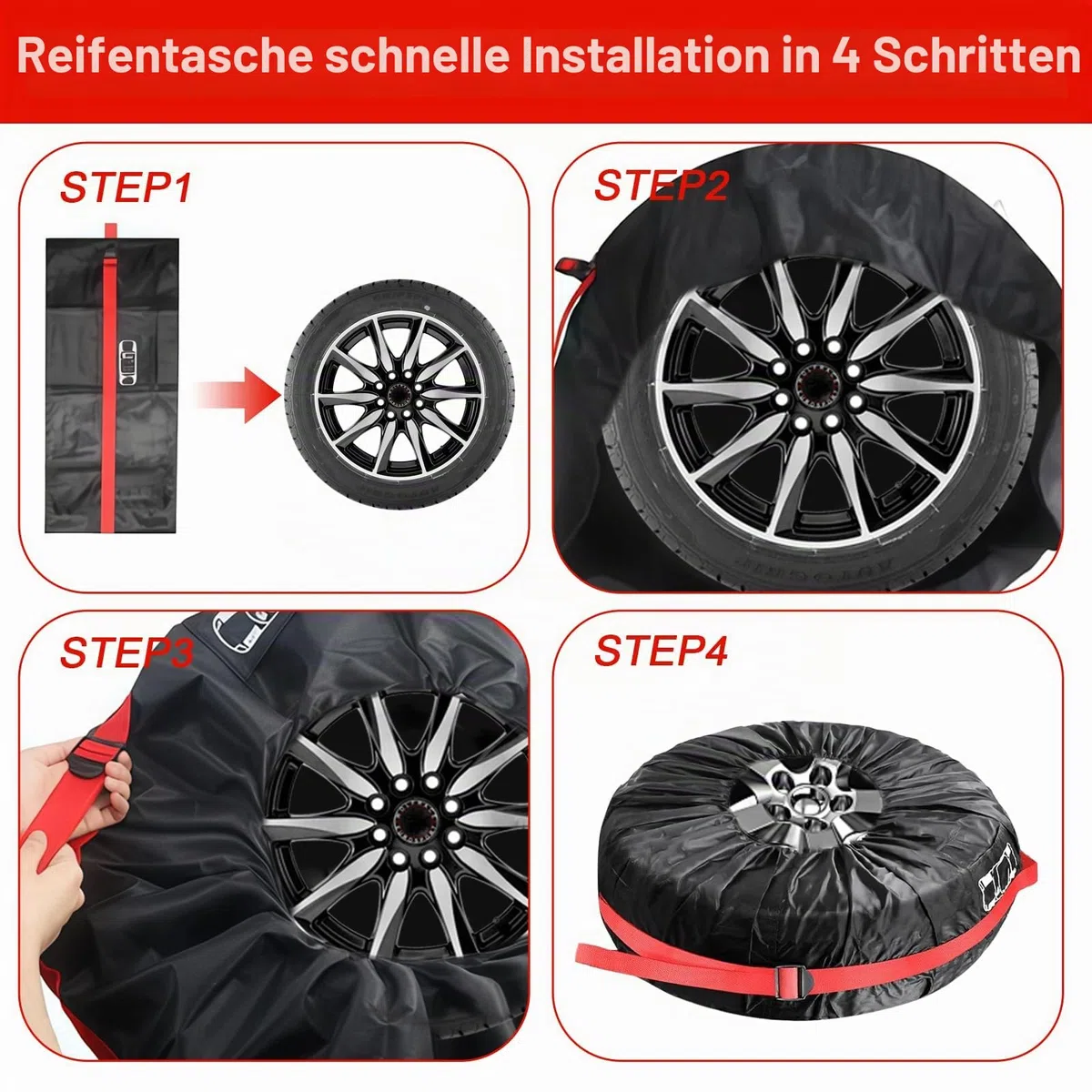 4 Stück Reifentüten Set Reifentaschen für 19/20/21/22/23 Zoll Reifensäcke Reifenschutzhülle für Reifen Aufbewahrung Transport und Lagerung Reifenschutzhülle Wasserdichte Schutzhülle Reifen Tüten
