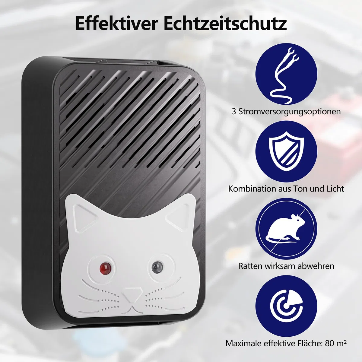 ROTTOGOON Marderschreck Auto, Mobile Marderabwehr mit Ultraschall | Marderschreck Auto Batteriebetrieben, Schall und Blitzlicht, Marderschutz für KFZ, Motorraum, Dachboden, Haus, Garten
