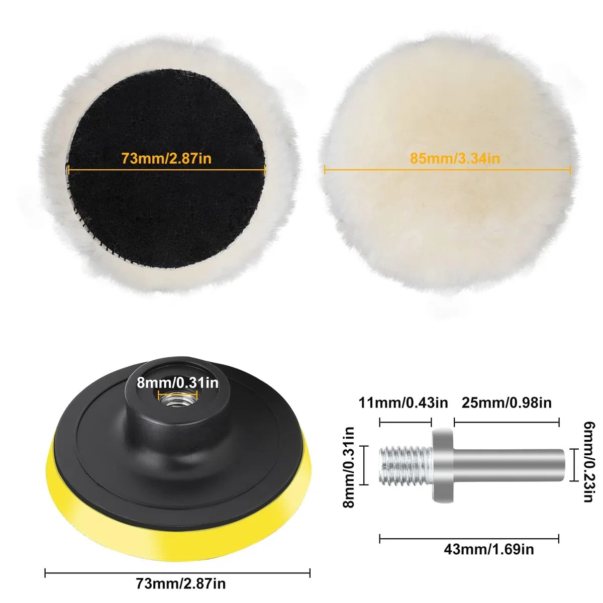 Linkstyle 7 Stück Auto Polierhaube, 3 Zoll 73mm Lammwollhaube Wolle Polierteller Wollpuffer Polierhauben Pad Polierhaube Wollpad Polierfell Kit mit M10 Bohrer Adapter für Auto Polierauto