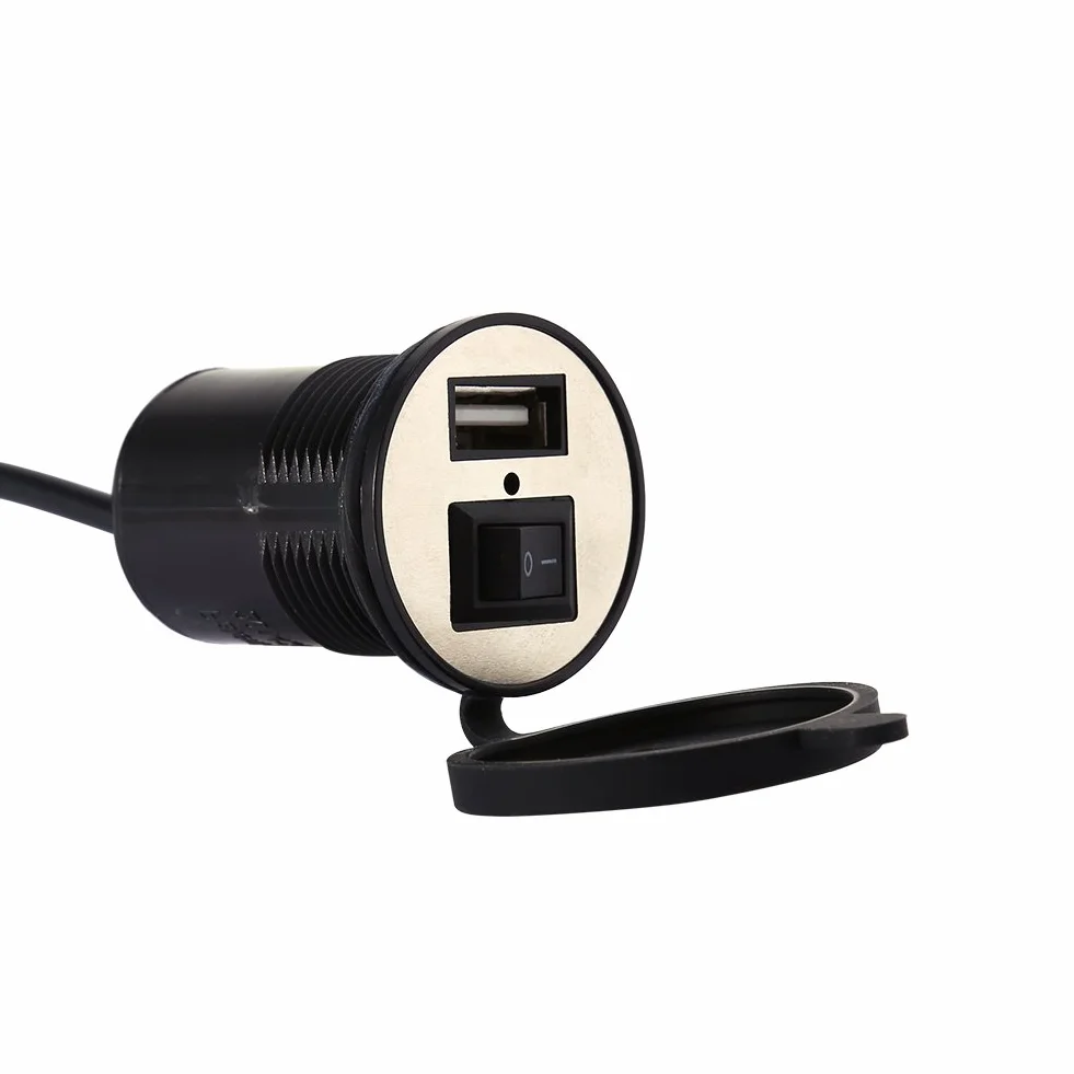 ladebuchse Motorrad + Steckdose Universal 12V bis 5V 1.5A Motorrad Elektrofahrzeug Ladegerät mit Wasserdicht Schalter für Motorrad Smartphone GPS USB Ladegerät Netzteil Sockel Ersatz Zubehörteil