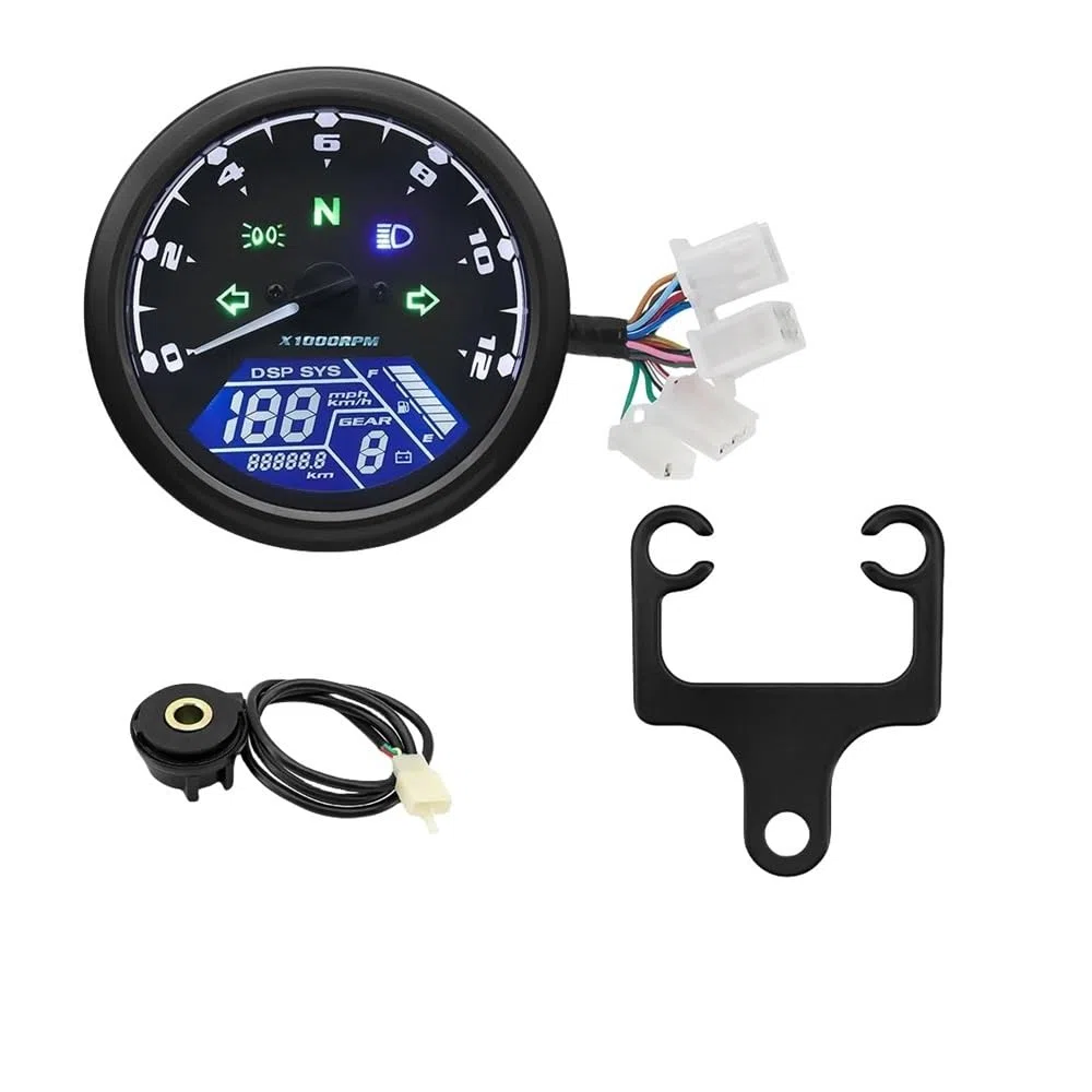 Drehzahlmesser Universal Motorrad Tacho Digital Kilometerzähler Mit Getriebe Anzeige 12000kmh/mph Stunde Meter Drehzahlmesser Für