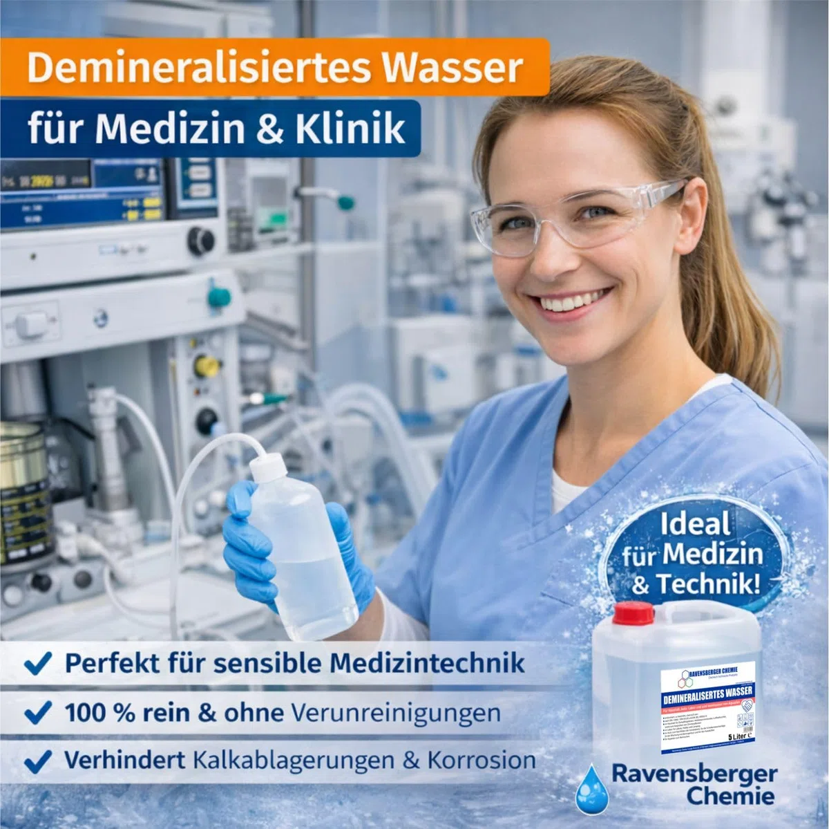 VE-Wasser im Kanister – demineralisiert & entionisiert nach DIN, kalkfrei – für Auto, Batterie, Haushalt, Labor & Reinigung – Ersatz für destilliertes Wasser (2x 5 Liter)
