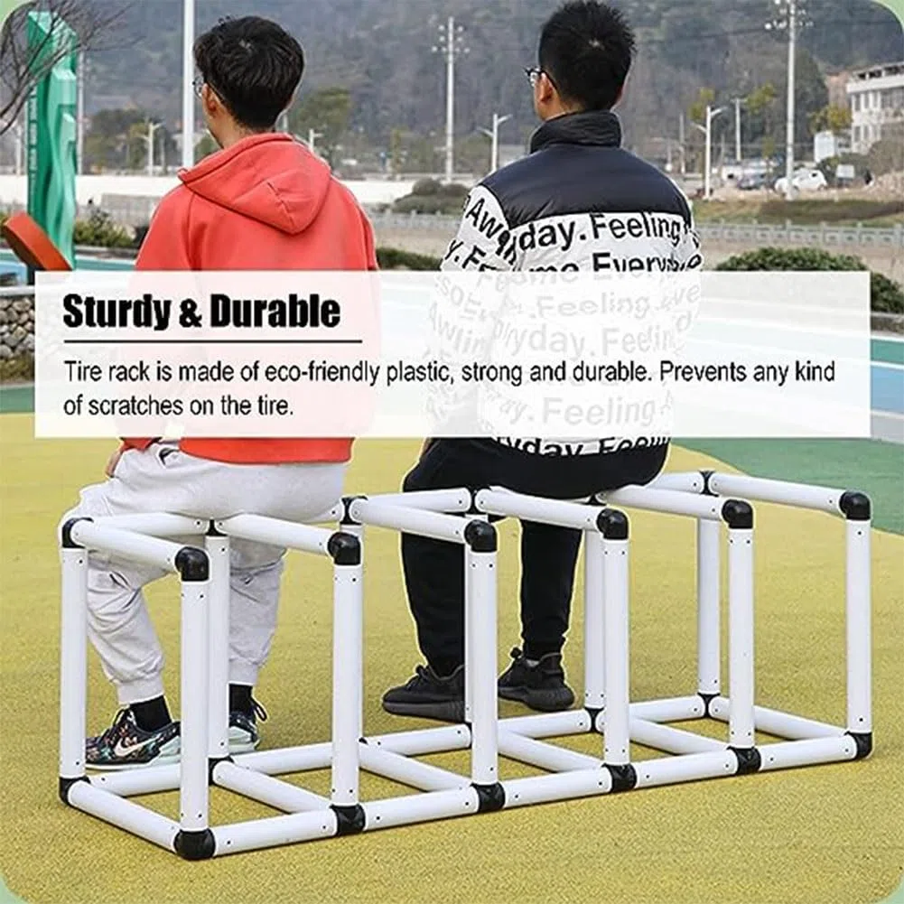 Reifenlagerregal für den Schulspielplatz im Kindergarten, großes weißes Reifenlagersystem, kombinierter Reifenlager-Organizer mit PVC-Schnalle, für 5/10 Reifen (Farbe: W