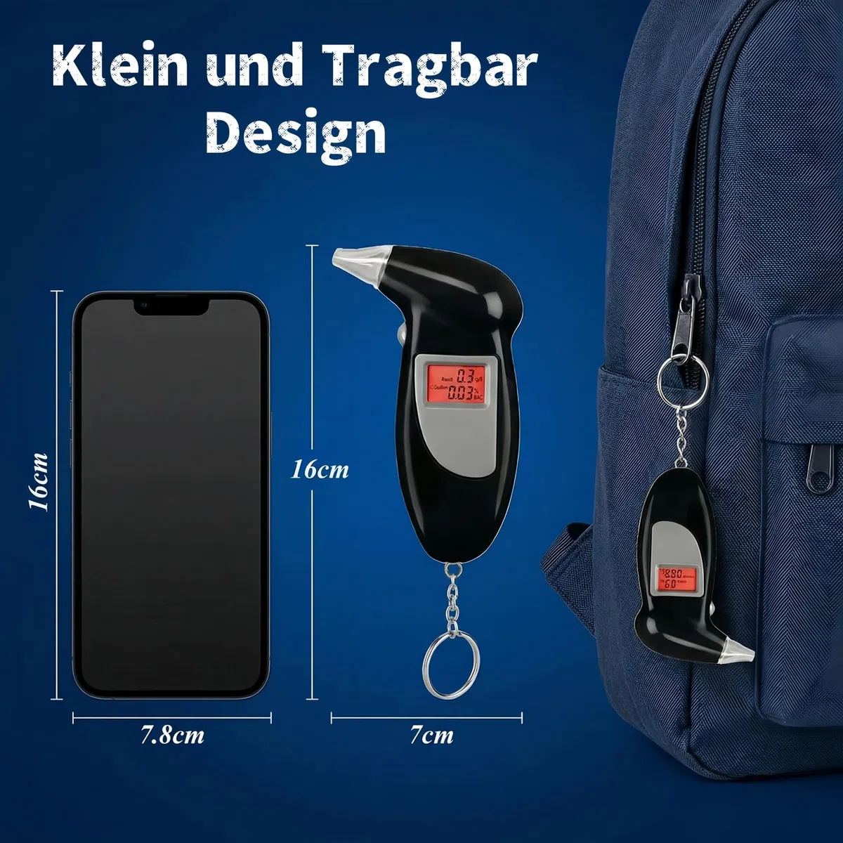 Alkoholtester Polizeigenau & Professionell – Portable Alkoholmessgerät mit Akku, 35 Mundstücke, Atemalkoholtester für Autofahren, Familie und Arbeit, Präzises Promillemessgerät mit Digitaldisplay