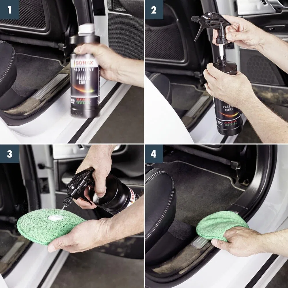 SONAX PROFILINE PlasticCare (1 Liter) Kunststoffpfleger frischt Farben auf, gibt dezenten Glanz und kaschiert Vermattungen und Kratzer auf Kunststoff | Art-Nr. 02054050