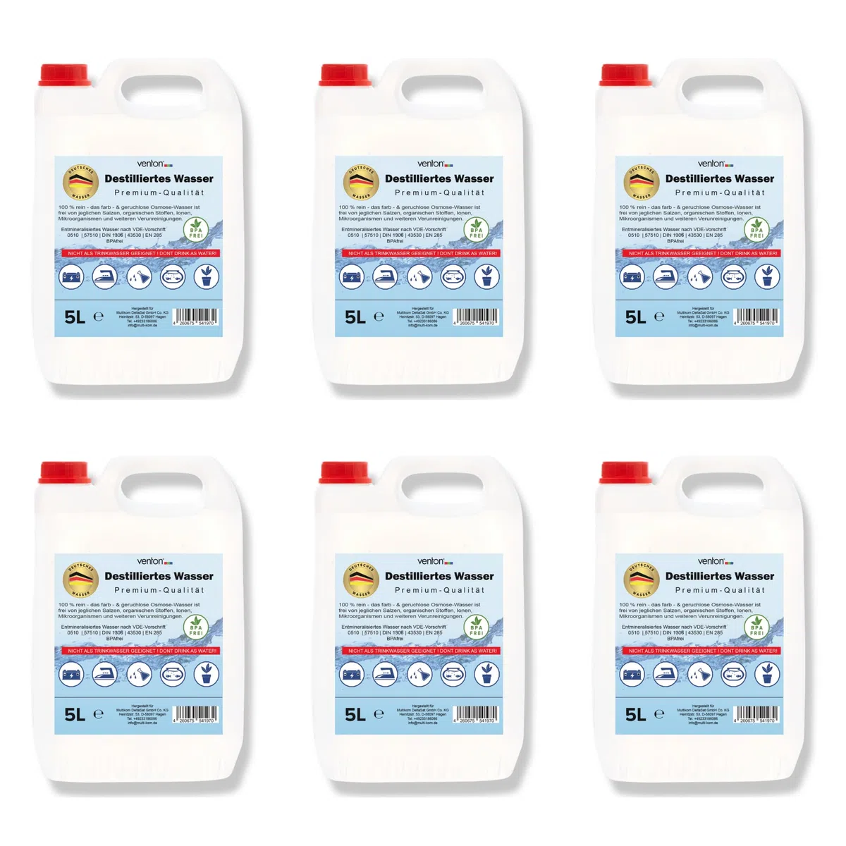 VENTON 125/150 Liter Destilliertes Wasser (KNALLERPREIS) (150 Liter)