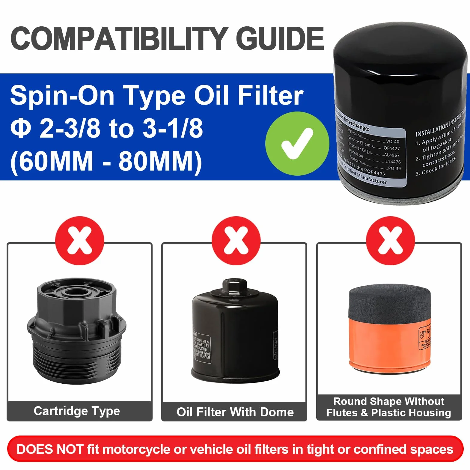 Spurtar Ölfilterschlüssel 60-80mm Ölfilter Schlüssel Universal Auto Federbelastet Verstellbar Ölfilter Werkzeug für Ölwechsel an Auto Motorrad Lkw Boat