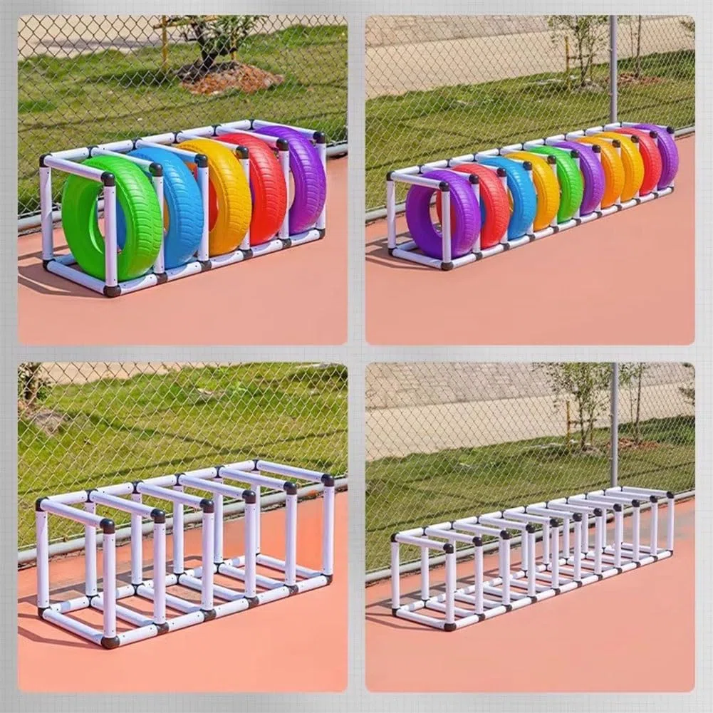 Reifenlagerregal für den Schulspielplatz im Kindergarten, großes weißes Reifenlagersystem, kombinierter Reifenlager-Organizer mit PVC-Schnalle, für 5/10 Reifen (Farbe: W