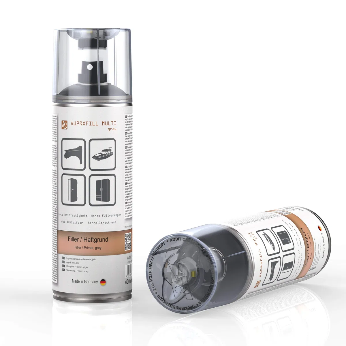 AUPROTEC Haftgrund Füller AUPROFILL MULTI Filler Grundierung für Autolack Primer Spray grau 1x 400ml + 1x Original Pistolengriff