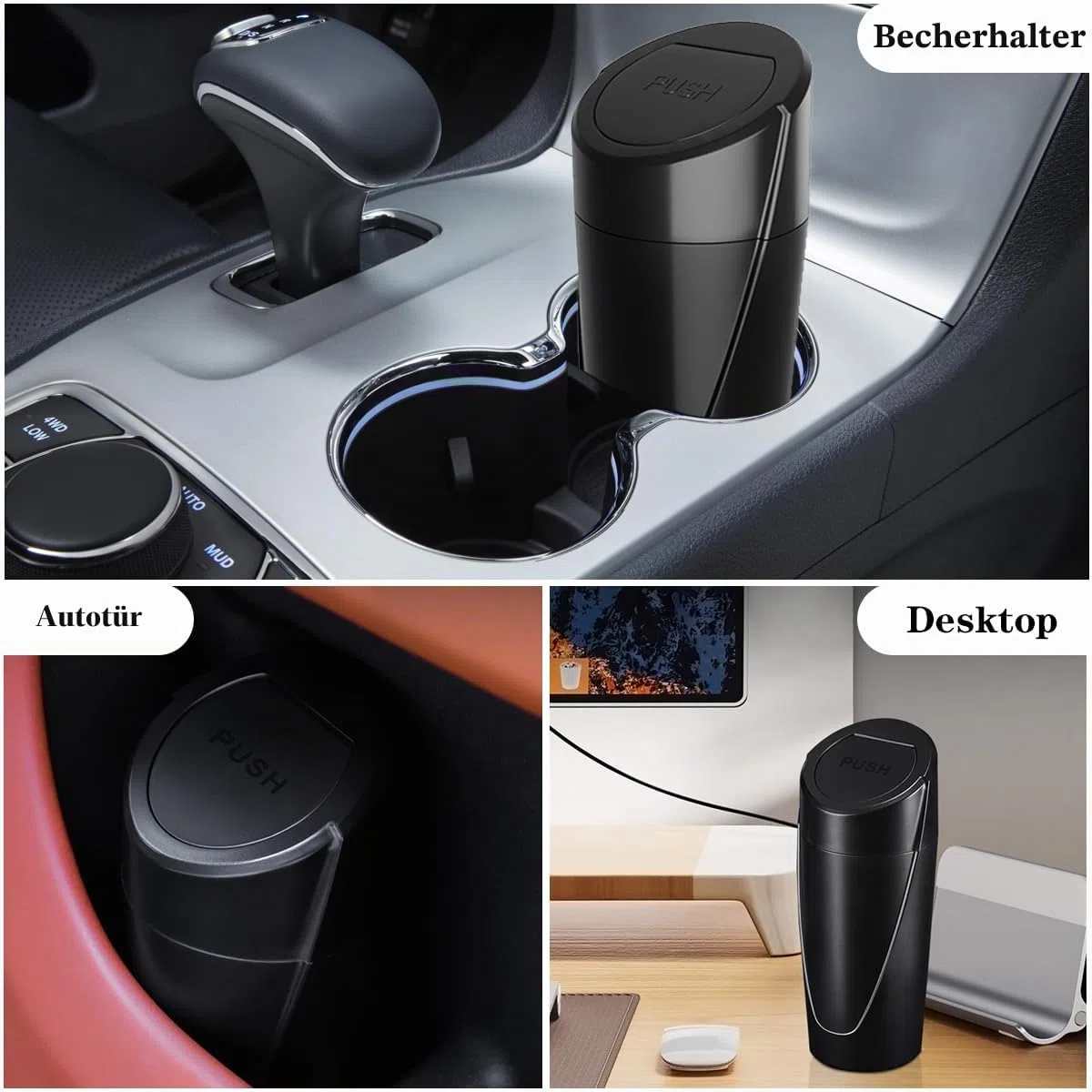 Auto Mülleimer mit Deckel – 2 Packungen Automülleimer Getränkehalter – Schwarzer Mini Mülleimer für Auto mit 40 Müllbeuteln - Auto Organizer und Aufbewahrung für Vordersitz Zubehör