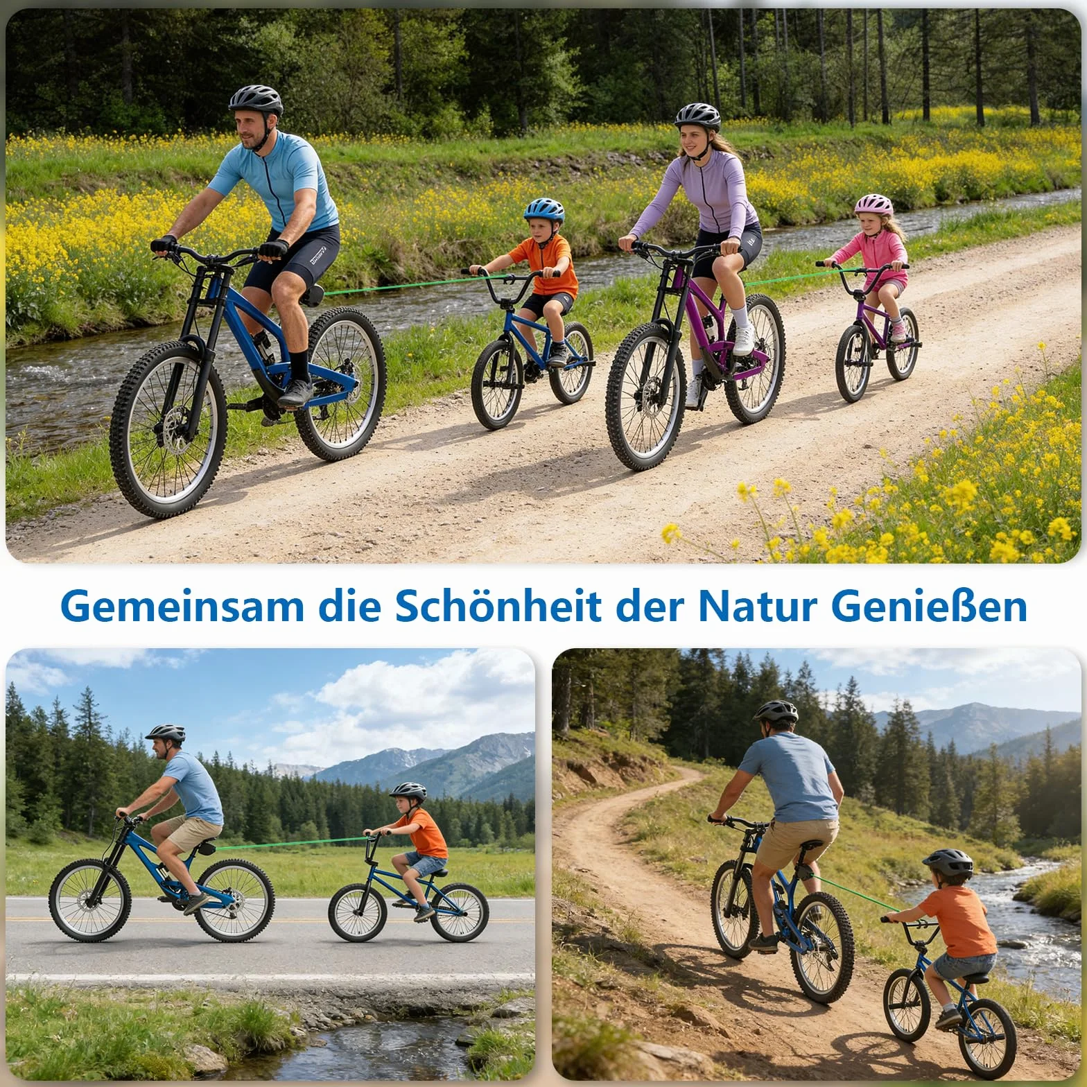 FIVAVA Fahrrad Abschleppseil Kinder 2.5M Einziehbarer Abschleppseil Fahrrad Eltern Kind Zugseil Traktionsseil 500 lbs für Kinder MTB Bike