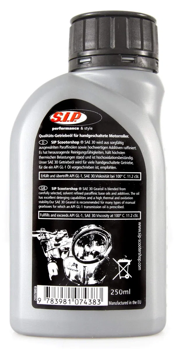 SIP Getriebeöl Formula SAE 30 – 250 ml – Original Getriebeöl für Vespa und Lambretta Schaltroller – inklusive Einfüllschlauch
