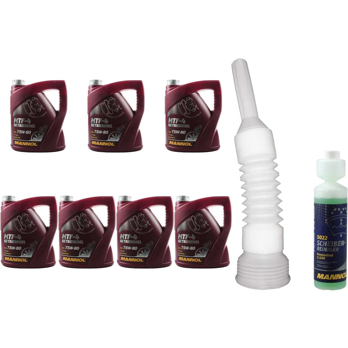 Set 28 Liter 85418363 MN8104-4 CT4504 5022 MANNOL Scheibenreiniger Konzentrant 1:100 250ml 4 Original MTF-4 Getriebeoel 75W-80 Auslaufschlauch