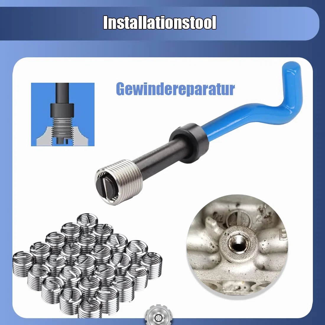 Helicoil Gewindereparatursatz M10 x 1,5 mm, Helicoil-Wiederherstellungswerkzeug für Gewindereparatur, Drahteinsatzsatz für die Reparatur interner Schraubenlöcher vom Typ Helicoil