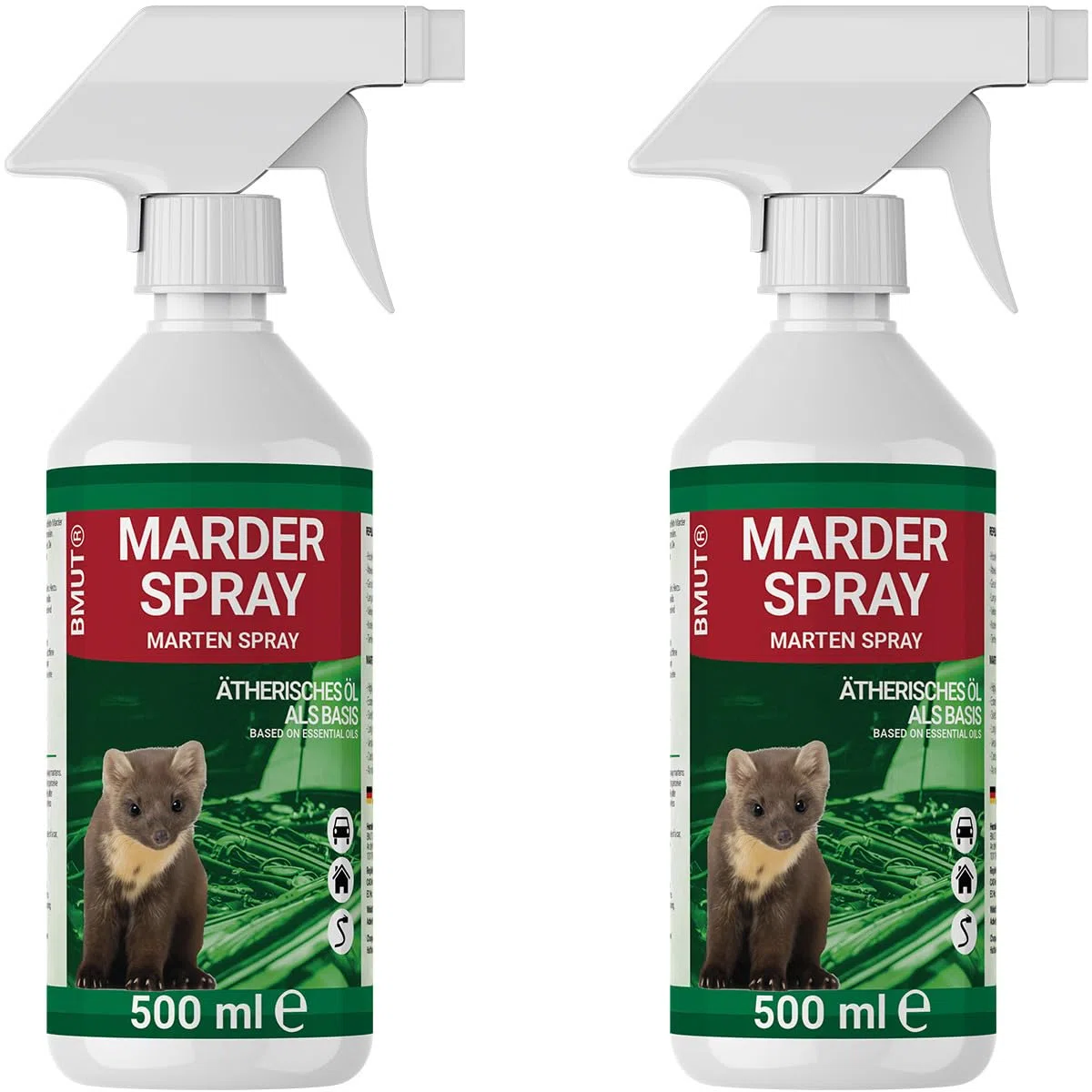 BMUT 2x500ml Marderspray für Auto, Dachboden & Garage, Sofort & Langfristig, Marderschreck & Marderabwehr (1000ml)