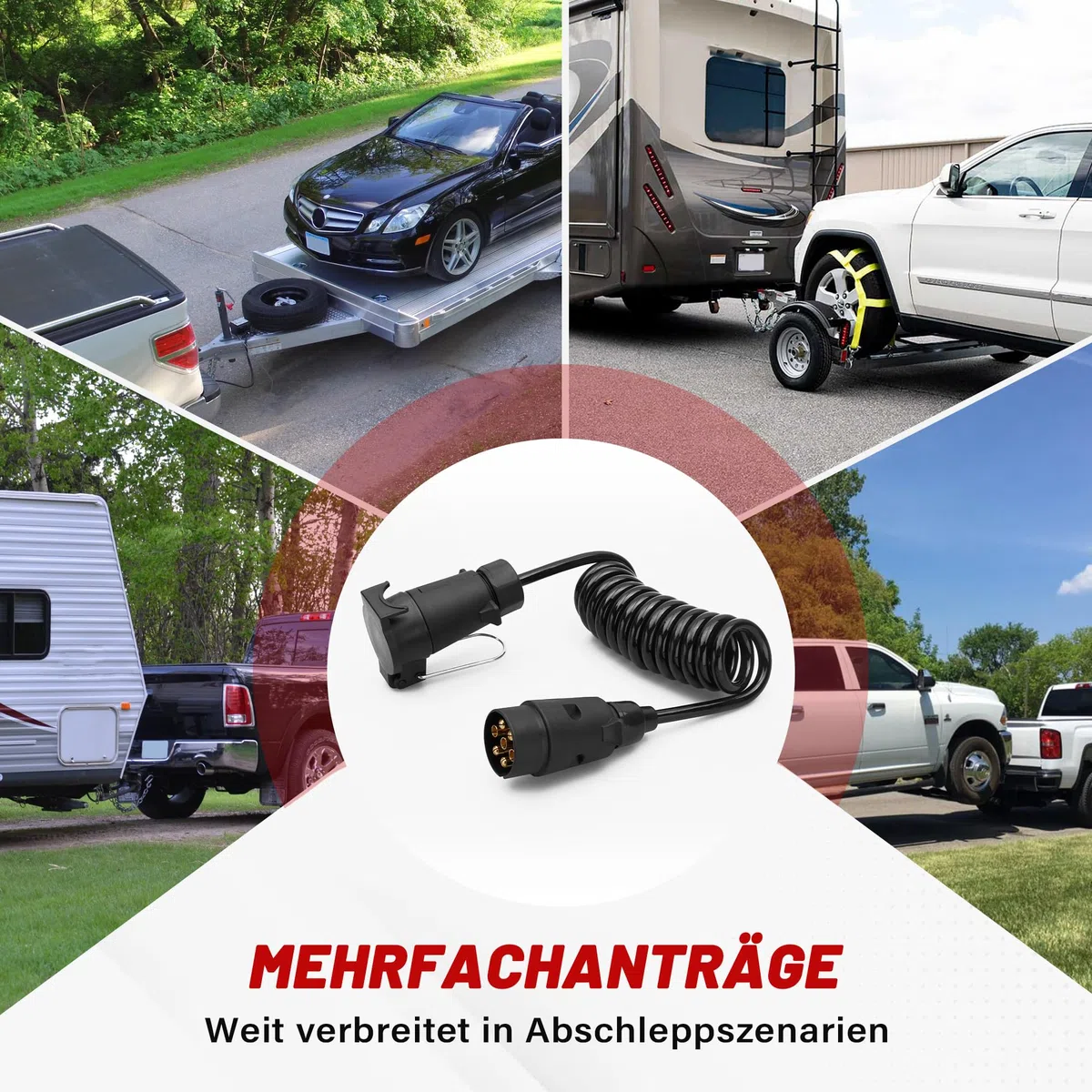 RED WOLF Anhänger Verlängerungskabel 7 Polig 2m, 7 Pol Anhängerstecker mit Spiralkabel Verlängerung 7 Poliger Stecker auf Steckdose für Kfz Anhänger Wohnwagen Wohnmobil Fahrradträger Lkw Anhängerkabel