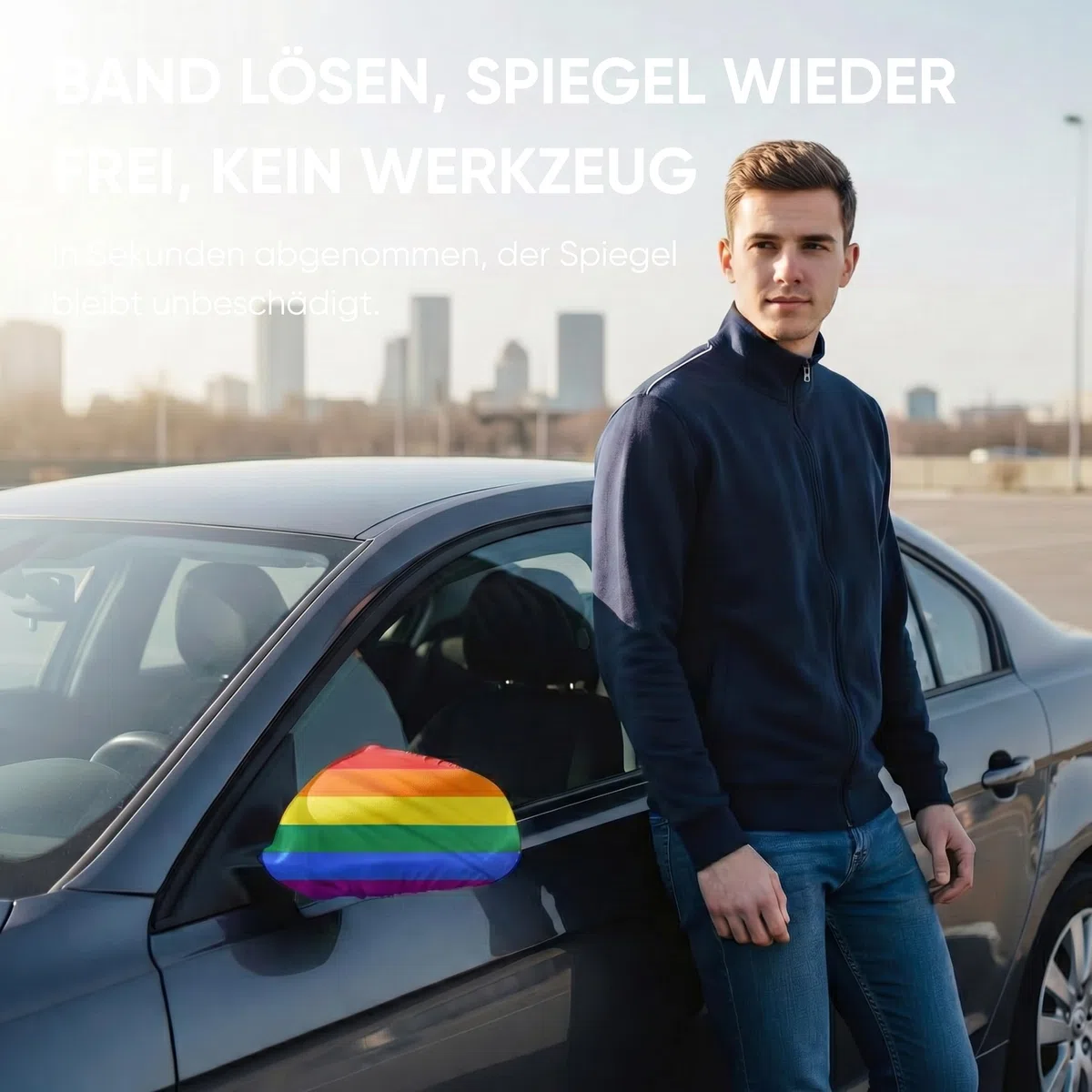 Außenspiegelfahne Regenbogen für Auto - 2er Set Außenspiegel Überzieher Autoflagge, Fanartikel für Fußball EM & WM, Spiegel Deko Flagge