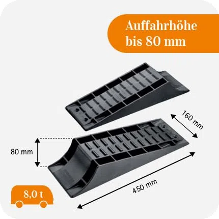 Froli Standardkeil für Wohnwagen/Wohnmobil, 45 cm lang, 16 cm breit, 8 cm hoch, 8 Tonnen Tragkraft, Set mit 2 Stück, Auffahrkeile