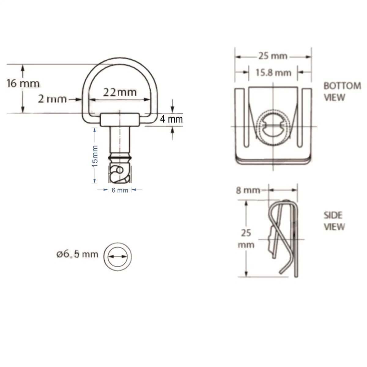 Motorradteile, schwarzer Schnellspanner, Race Dzus-Stil, Motorrad, 1/4-Drehung, Verkleidungsverschluss, 15 mm D-Ring-Pins, 2 Stück, schwarz