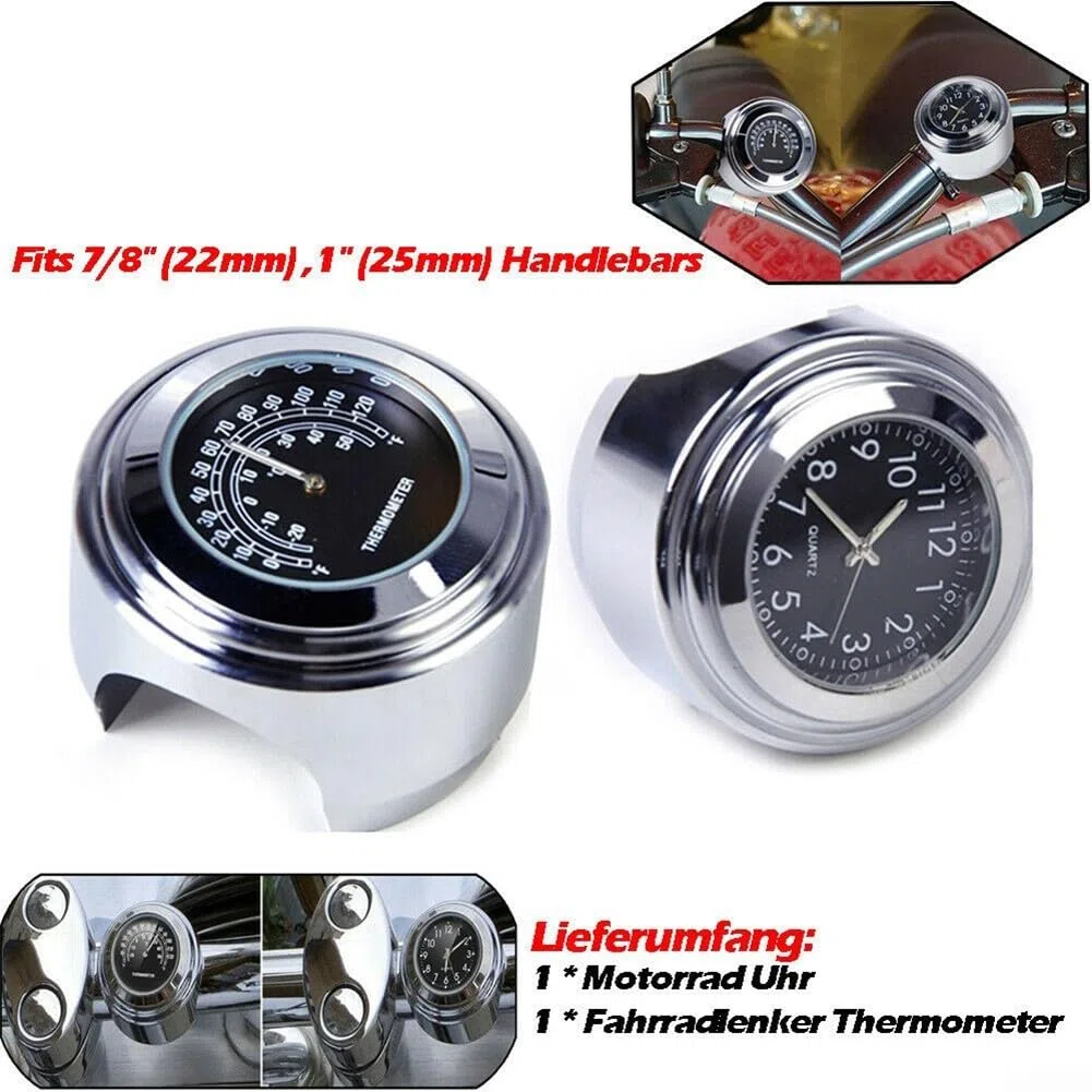 Passend für Motorrad-Lenker-Uhr-Thermometer, einfach auf 7/8-Lenker zu montieren